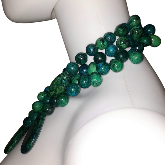 Azurite Malachite Chrysocolla Cabochon Tiered Beaded Statement Necklace - Picture 2 of 10
